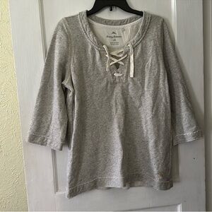 Tommy Bahama Grey Metallic Lace-Up Front 3/4 Sleeve Comfy Sweatshirt Top